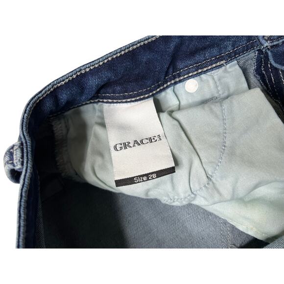 Grace In LA Jeans Womens Sz 28 Blue Medium Wash Embroidered Western / boho / Y2K - Picture 4 of 15